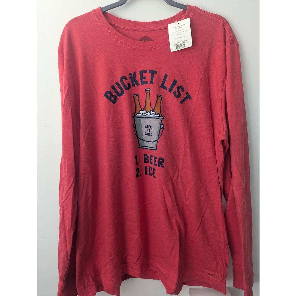 Life Is Good Bucket List Beer Graphic Long Sleeve Shirt Men’s Large NWT